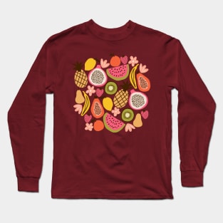 Colorful tropical fruits in brown Long Sleeve T-Shirt